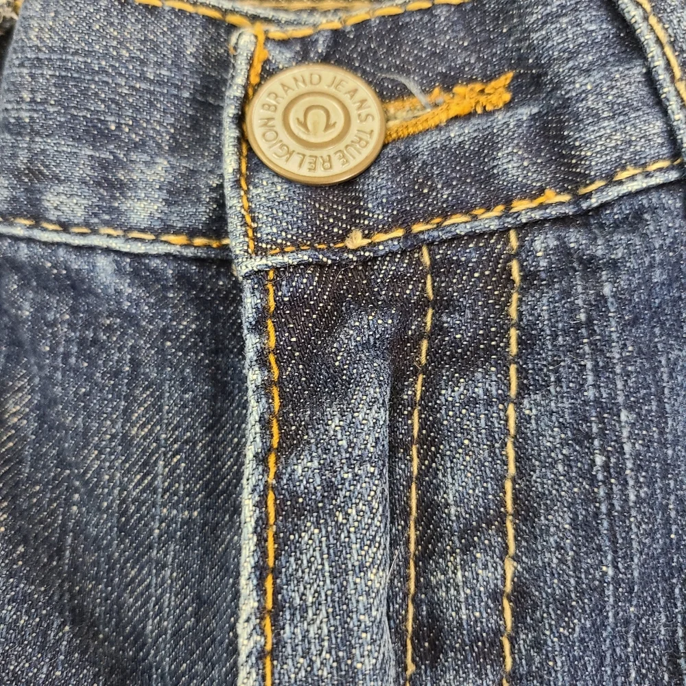 True Religion Blue Distressed Straight Leg Jeans Women’s 30 Y2K Low Rise Denim - Picture 3 of 9
